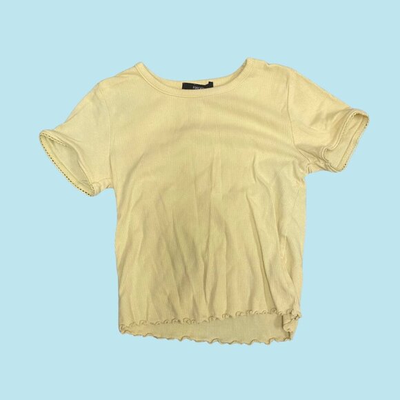 Forever 21 Yellow Ribbed Lettuce-Hem Crop Top – Size S - Picture 2 of 5